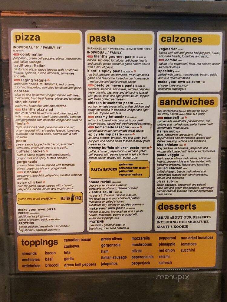 Kianti's Pizza & Pasta Bar - Santa Cruz, CA menu_pic