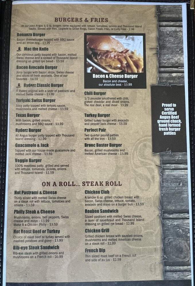 Ryder's - Oakdale, CA menu_pic