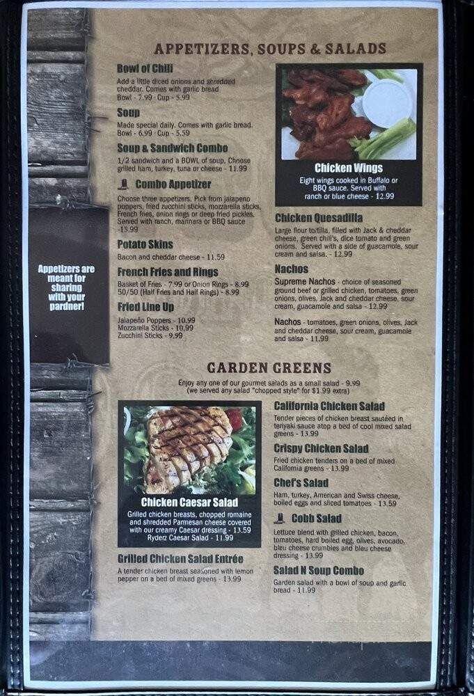 Ryder's - Oakdale, CA menu_pic
