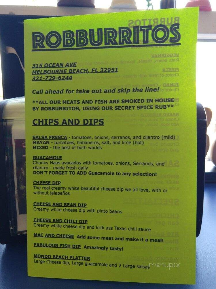 Robburrito's - Melbourne Beach, FL menu_pic