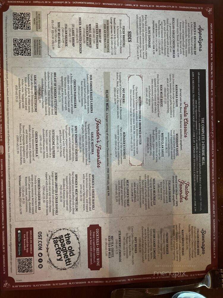 Old Spaghetti Factory - Tukwila, WA menu_pic