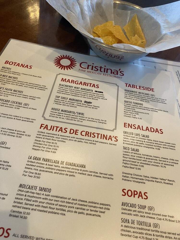 Cristina's Mexican Restaurant - Frisco, TX menu_pic