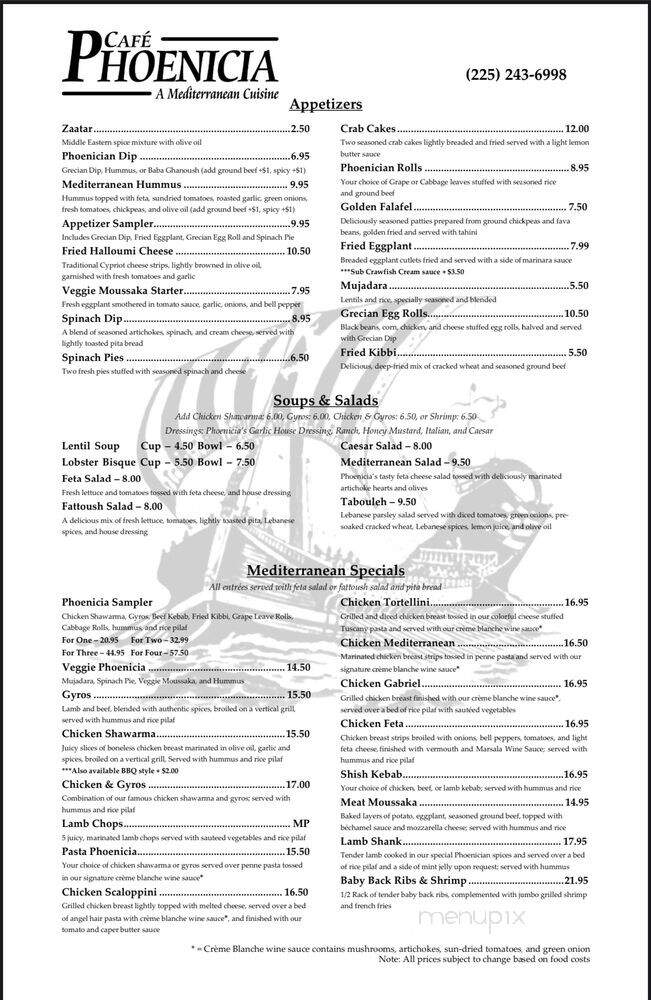 Cafe Phoenicia - Denham Springs, LA menu_pic