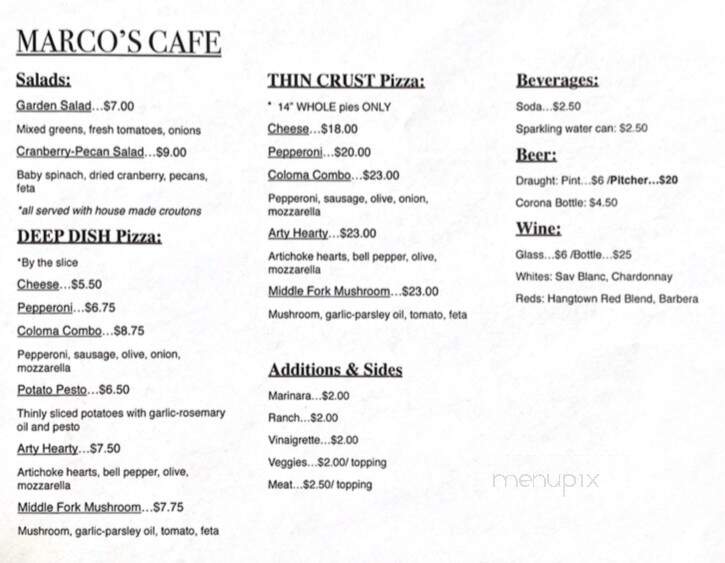 Marco's Cafe - Lotus, CA menu_pic