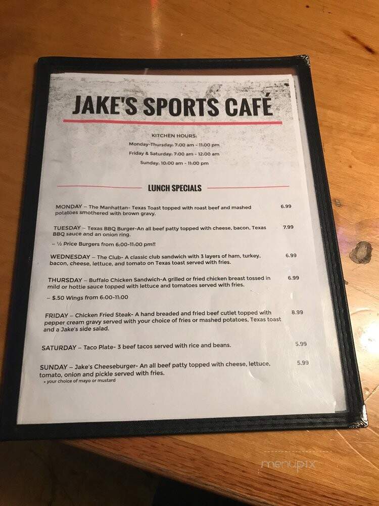 Jake's Sports Cafe - Lubbock, TX menu_pic
