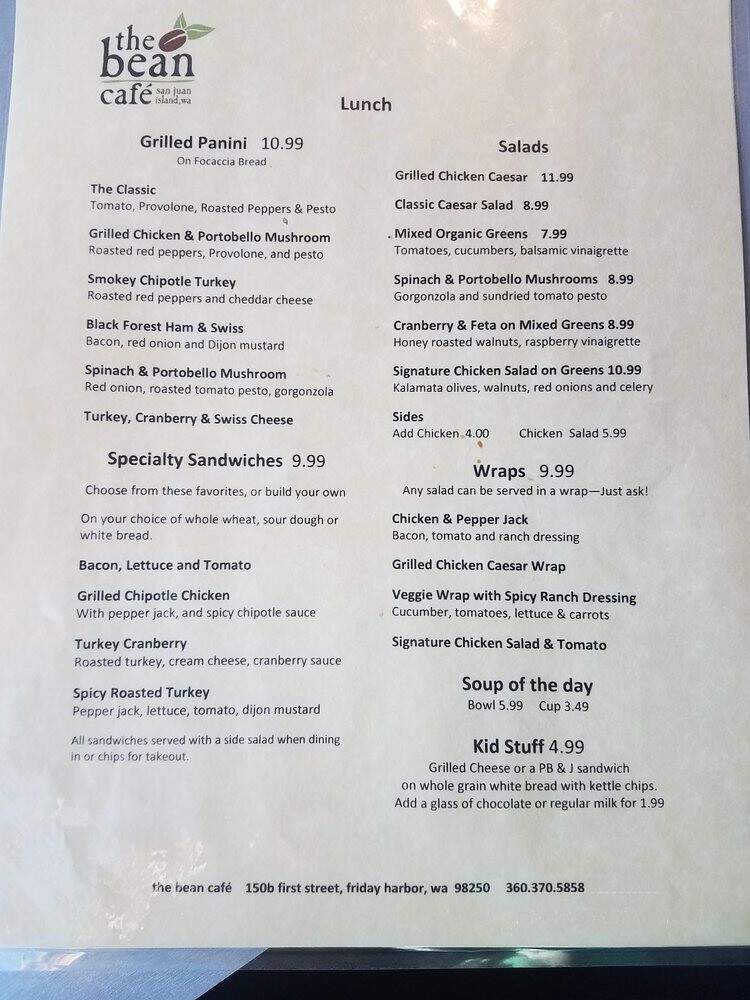 The Naked Bean Cafe - Friday Harbor, WA menu_pic