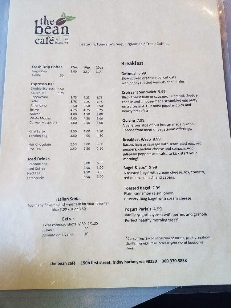 The Naked Bean Cafe - Friday Harbor, WA menu_pic