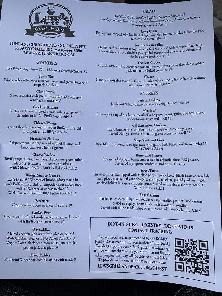 Lew's Grill and Bar - Kansas City, MO menu_pic