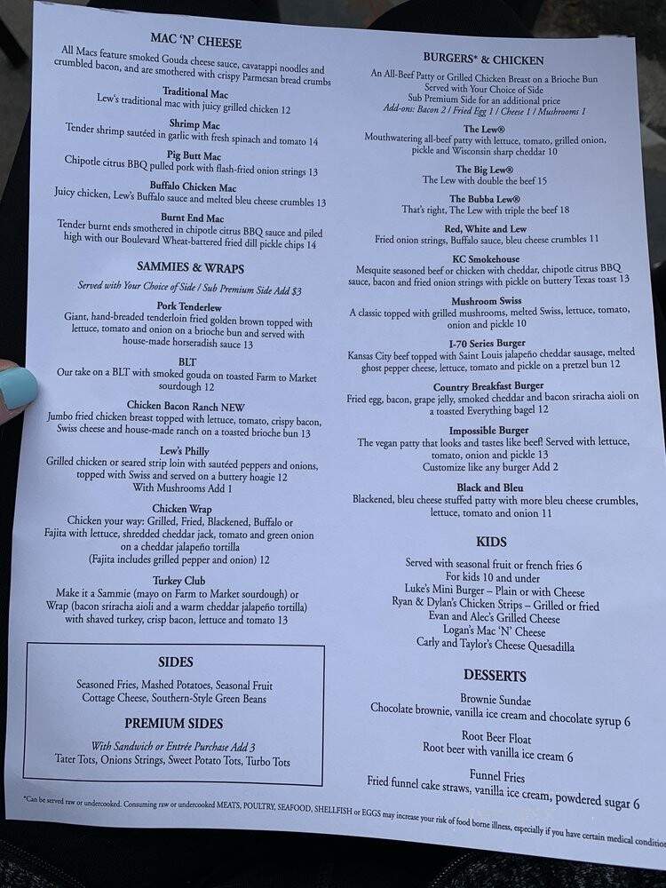 Lew's Grill and Bar - Kansas City, MO menu_pic
