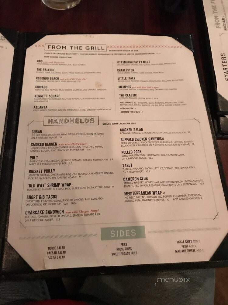 Cameron Bar & Grill - Raleigh, NC menu_pic