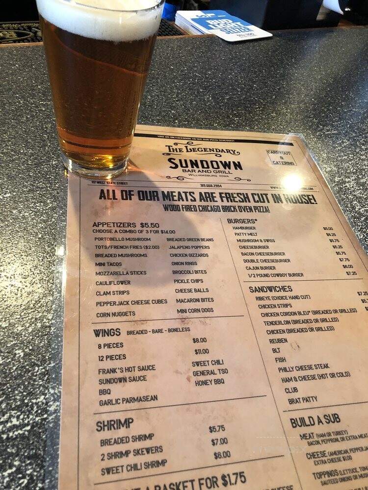 Sundown Lounge Incorporated - Williamsburg, IA menu_pic