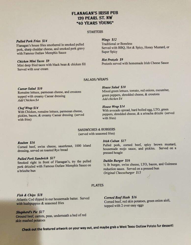 Flanagan's Irish Pub - Grand Rapids, MI menu_pic