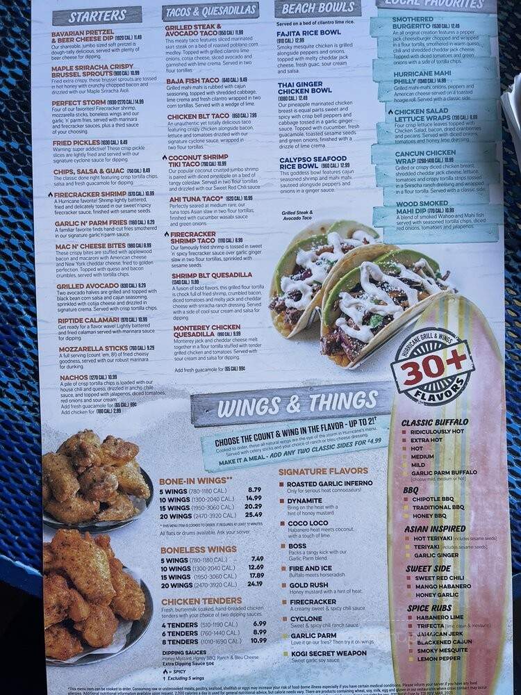 Hurricane Cody's Bar & Grill - Orlando, FL menu_pic