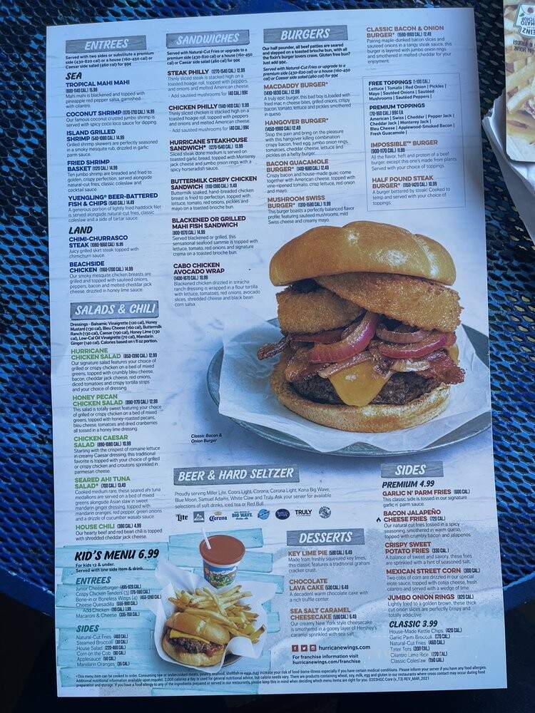 Hurricane Cody's Bar & Grill - Orlando, FL menu_pic