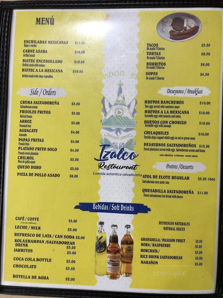 Izalco Restaurant - Chicago, IL menu_pic