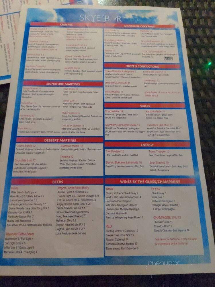 Sky Bar - Ocean City, MD menu_pic