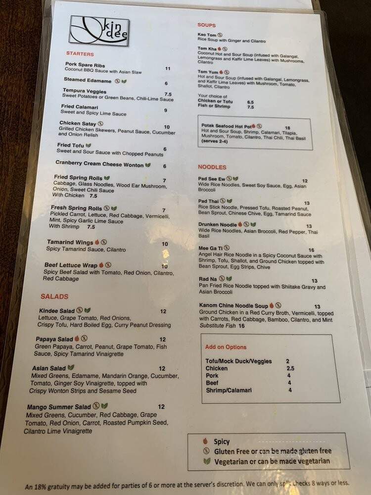 Kindee Thai Restaurant - Minneapolis, MN menu_pic
