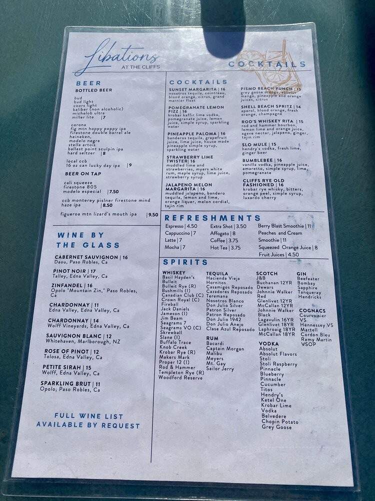 Marisol at the Cliffs Resort - Pismo Beach, CA menu_pic