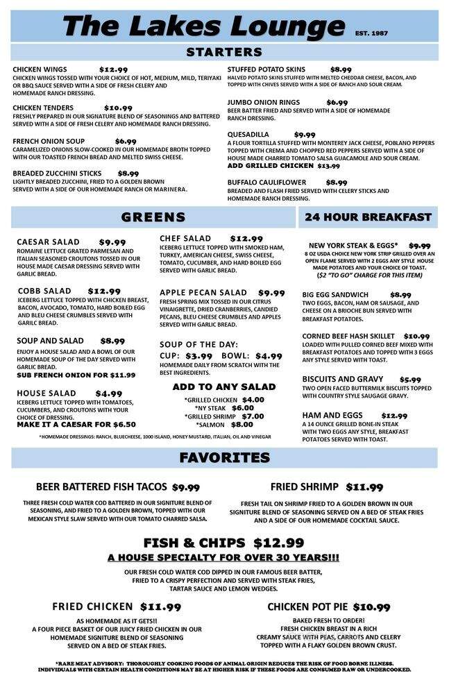 Lakes Lounge - Las Vegas, NV menu_pic