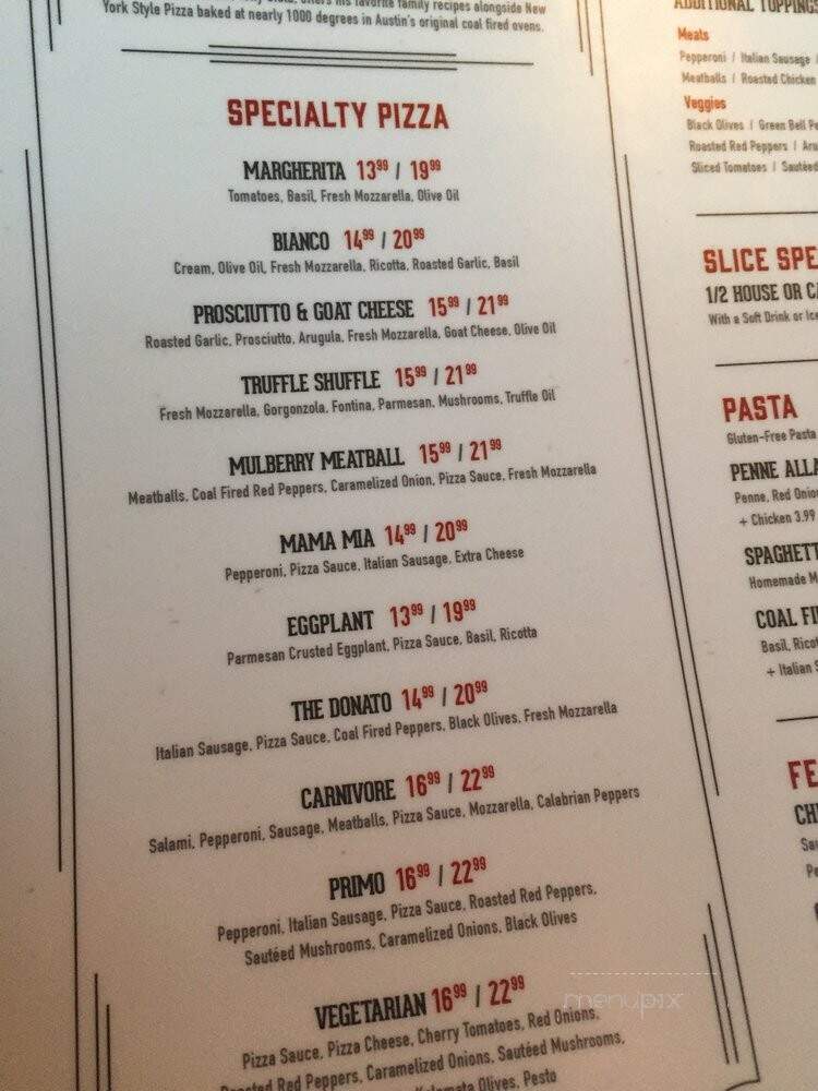 Tony C's Coal Fired Pizza - Austin, TX menu_pic