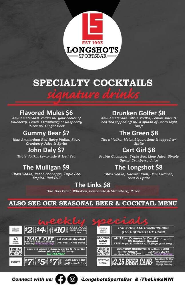 Longshots Sports Bar Incorporated - Schererville, IN menu_pic