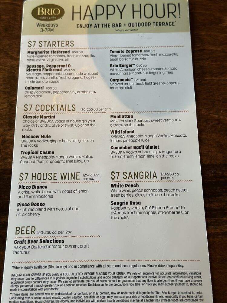 Brio Tuscan Grille - West Hartford, CT menu_pic