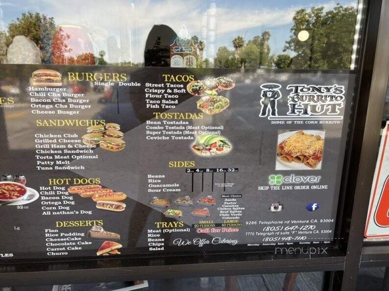 Tony's Burrito Hut - Ventura, CA menu_pic