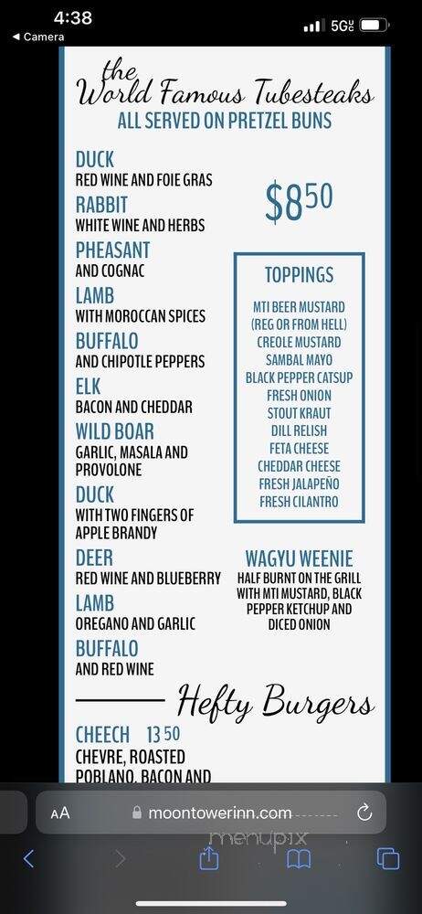 Moon Tower Inn - Houston, TX menu_pic