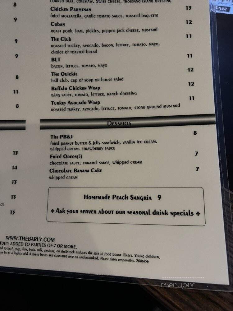 The Bar - Henderson, NV menu_pic