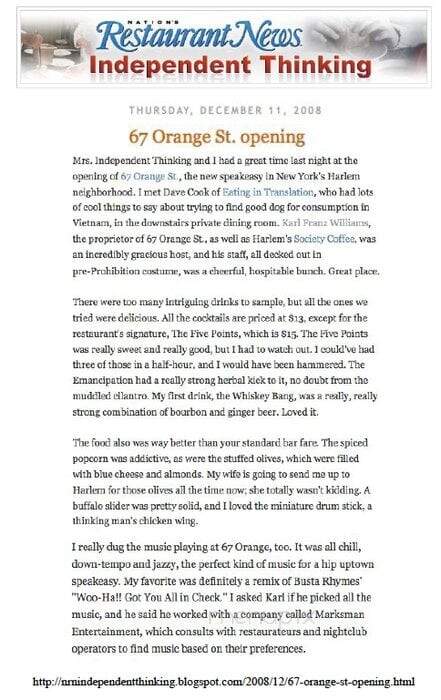 67 Orange Street - New York, NY menu_pic
