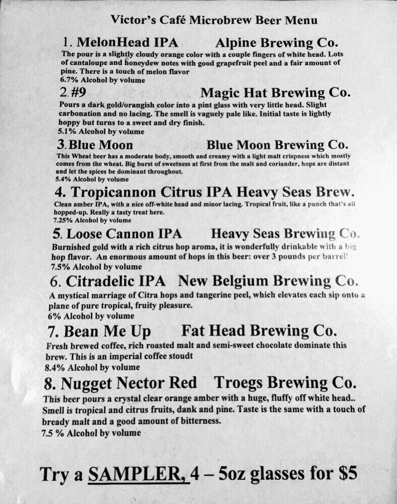 Victor's Cafe - Reading, PA menu_pic