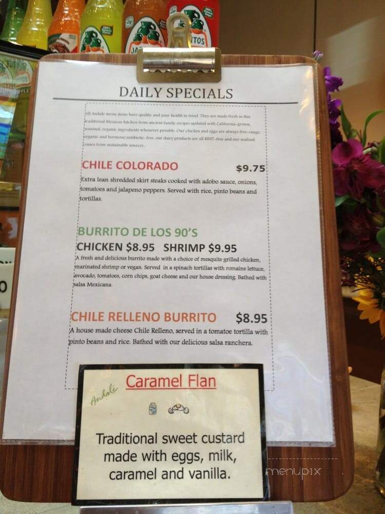 Andale Taqueria - Los Gatos, CA menu_pic