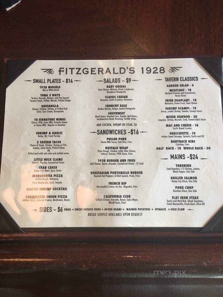 Fitzgerald's 1928 - Glen Ridge, NJ menu_pic