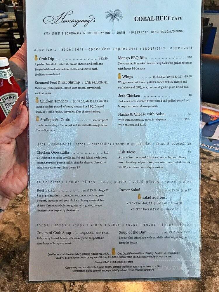 Hemingway's at the Coral Reef - Ocean City, MD menu_pic