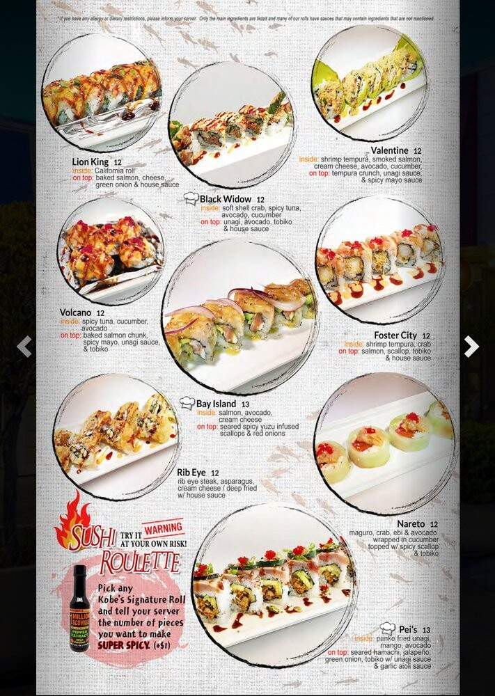 Kobe Japanese Cuisine & Bar - Foster City, CA menu_pic