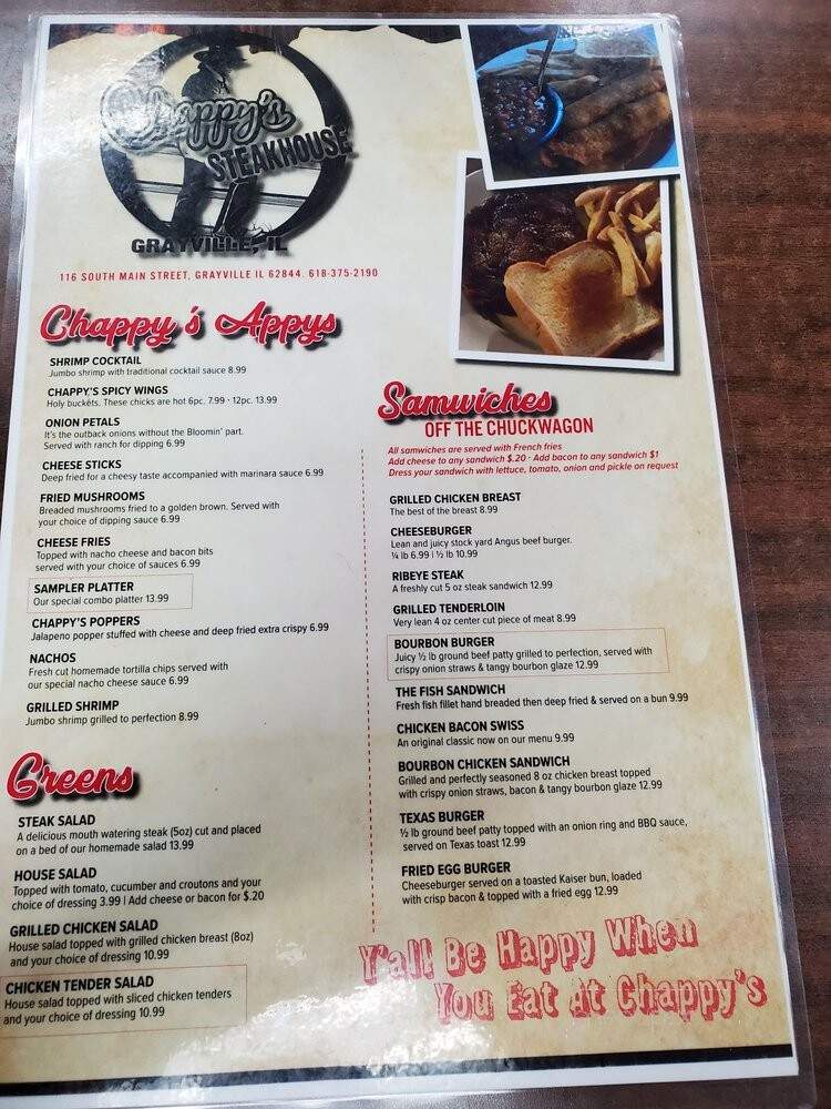 Chappy's Bar & Grill - Grayville, IL menu_pic