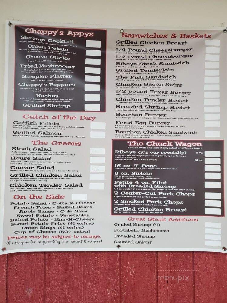 Chappy's Bar & Grill - Grayville, IL menu_pic