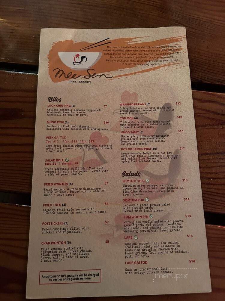 Mee-Sen Thai Eatery - Portland, OR menu_pic