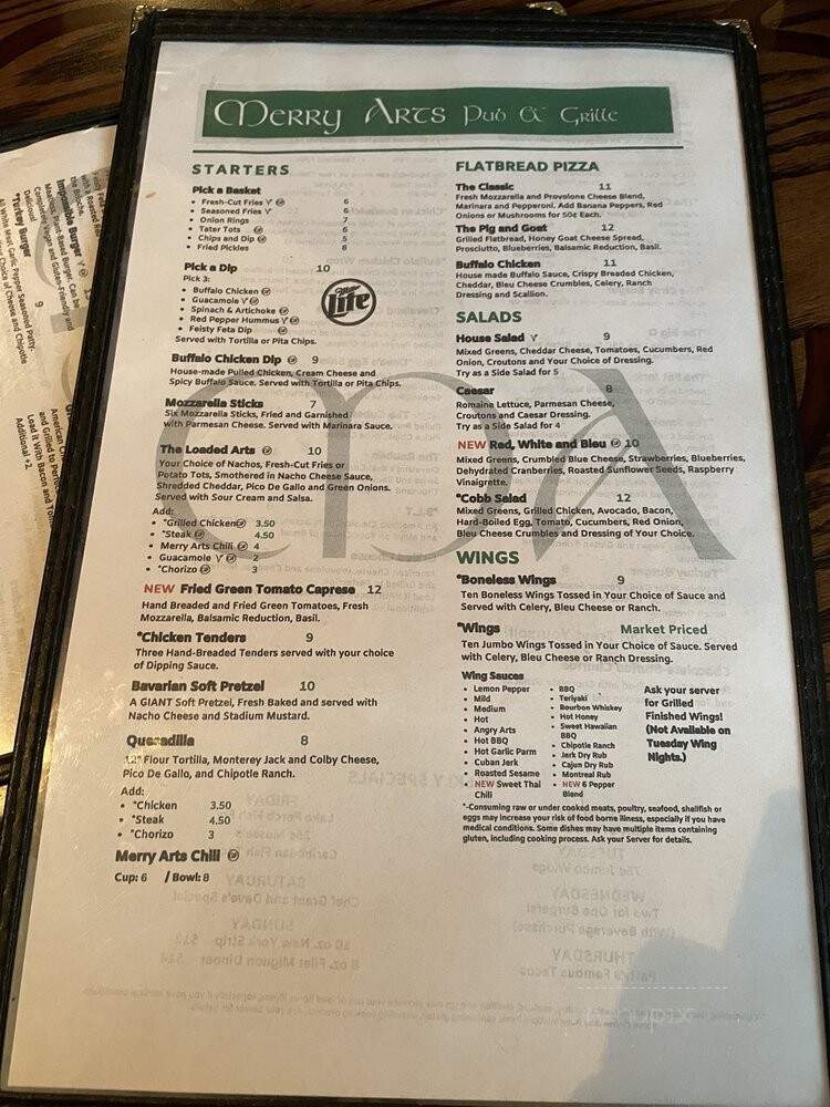 Merry Arts Pub Grille - Lakewood, OH menu_pic