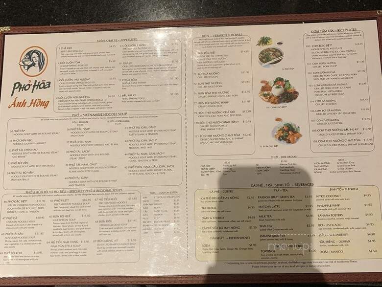 Pho Hoa Restaurant II - Brookline, MA menu_pic