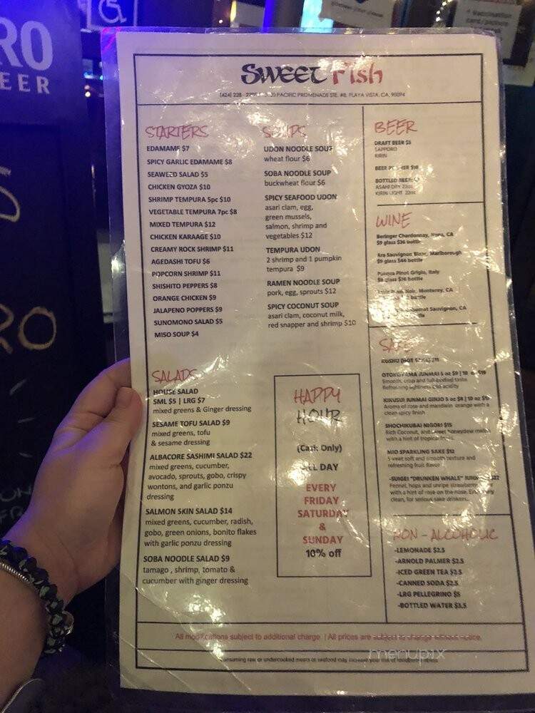Sweetfish Sushi - Playa Vista, CA menu_pic