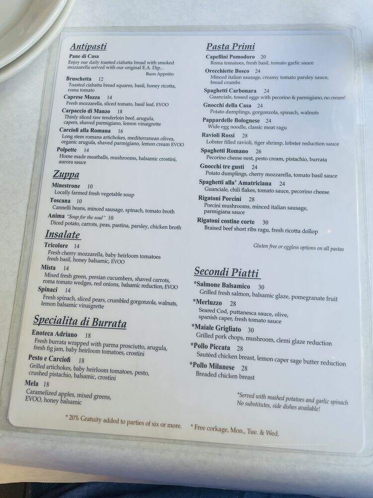 Enoteca Adriano - San Diego, CA menu_pic