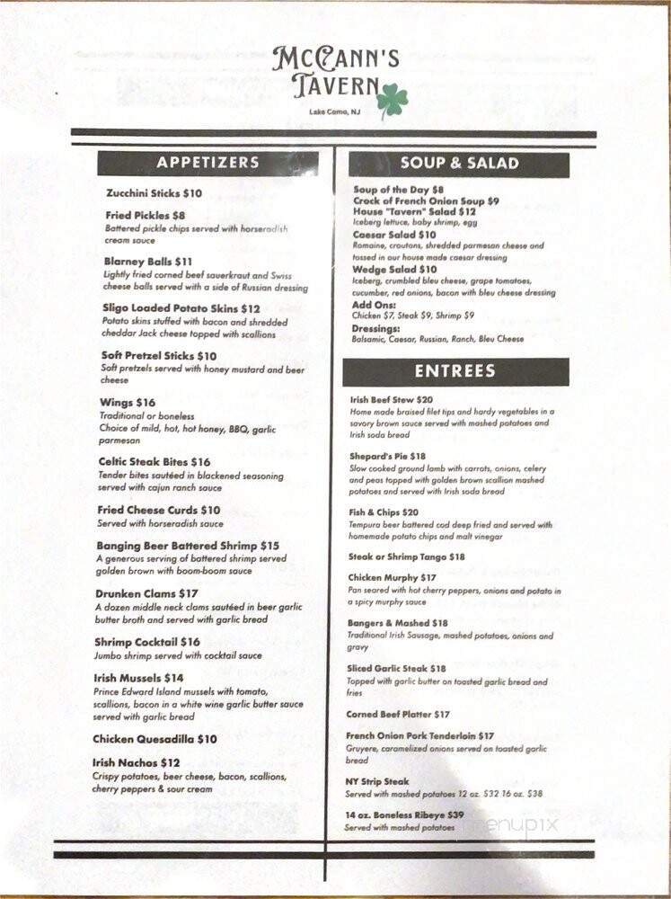 Mc Cann's Tavern - Belmar, NJ menu_pic