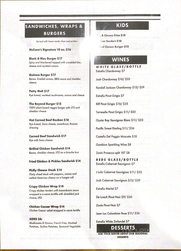 Mc Cann's Tavern - Belmar, NJ menu_pic