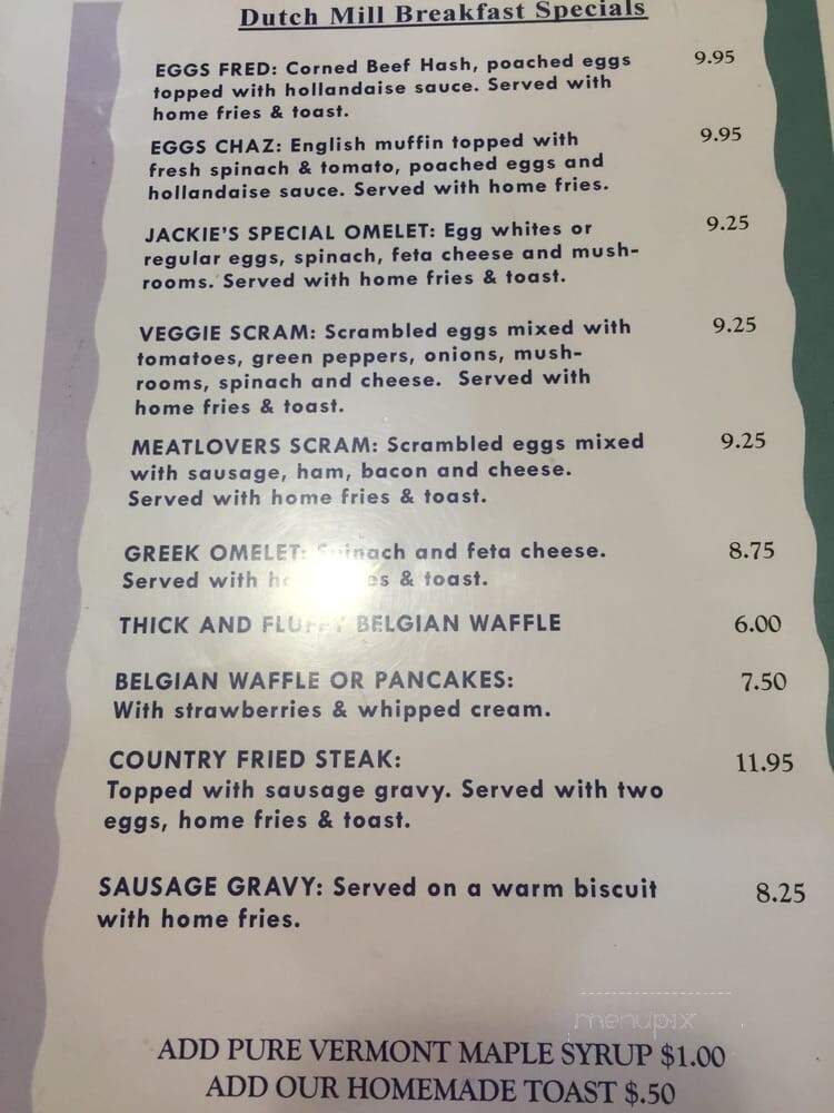 Dutch Mill Family Restaurant - Shelburne, VT menu_pic