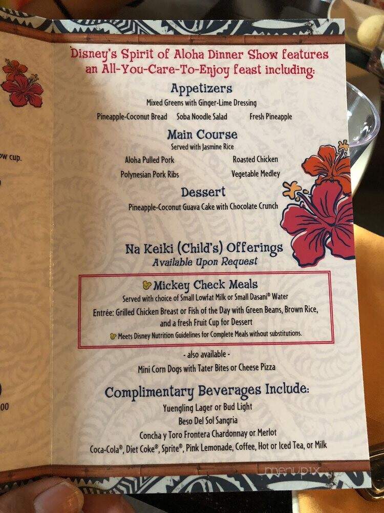 Spirit of Aloha Dinner Show - Lake Buena Vista, FL menu_pic