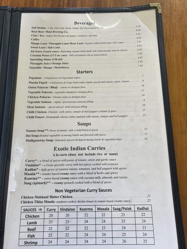 Monsoon India - Kihei, HI menu_pic