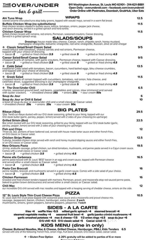 The Over-Under Bar and Grill - Saint Louis, MO menu_pic