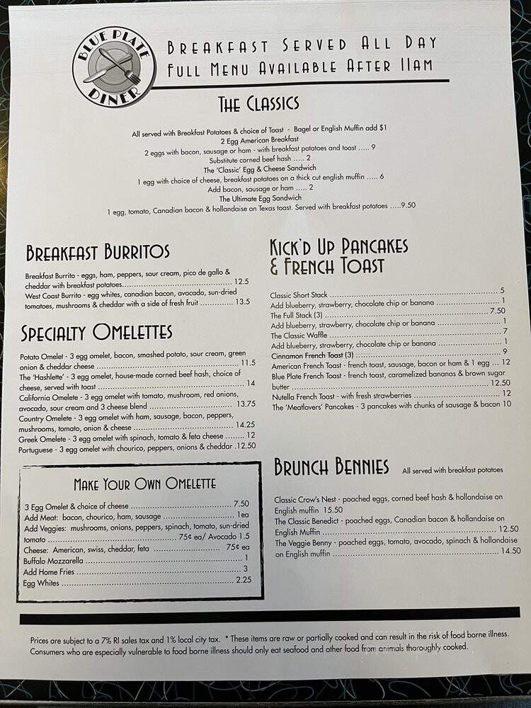 Blue Plate Dinner - Middletown, RI menu_pic