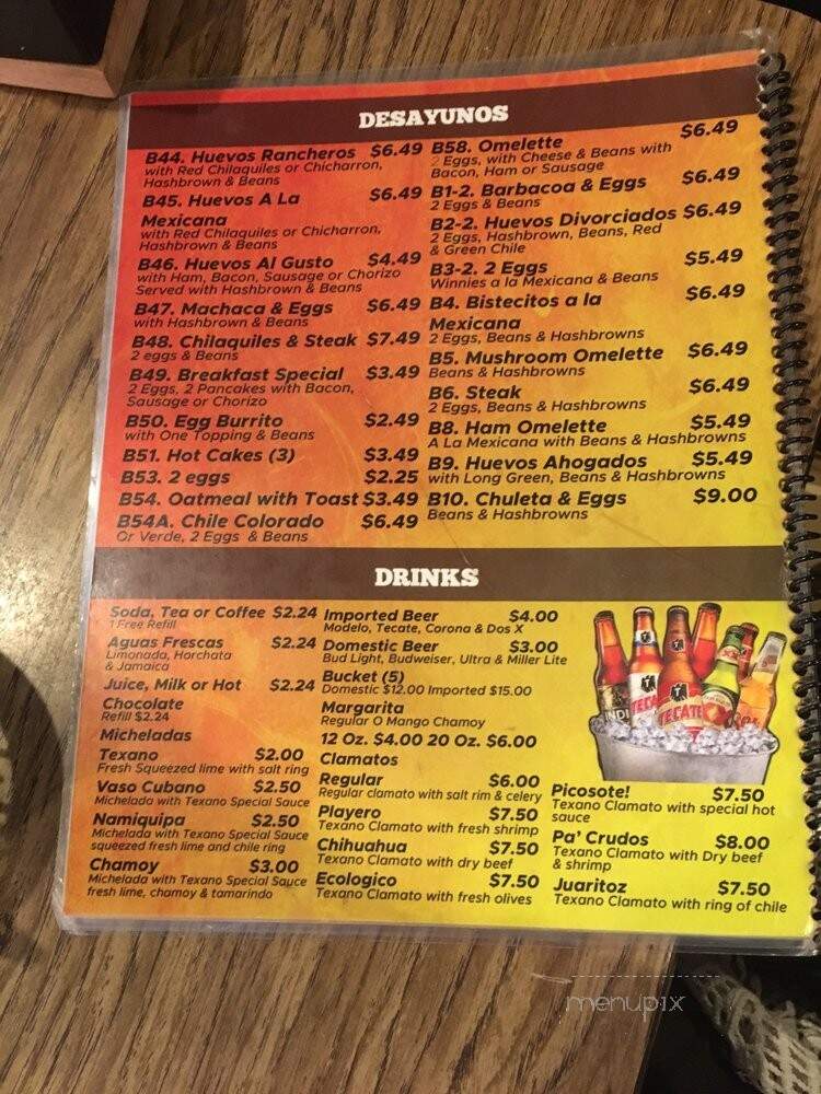 El Texano - El Paso, TX menu_pic